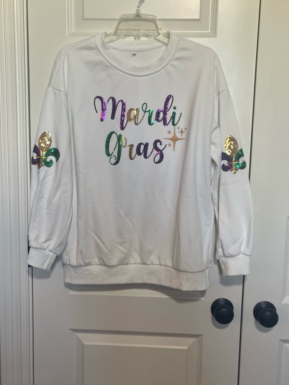 White Mardi Gras Sequin Sweatshirt - Women's Crewneck